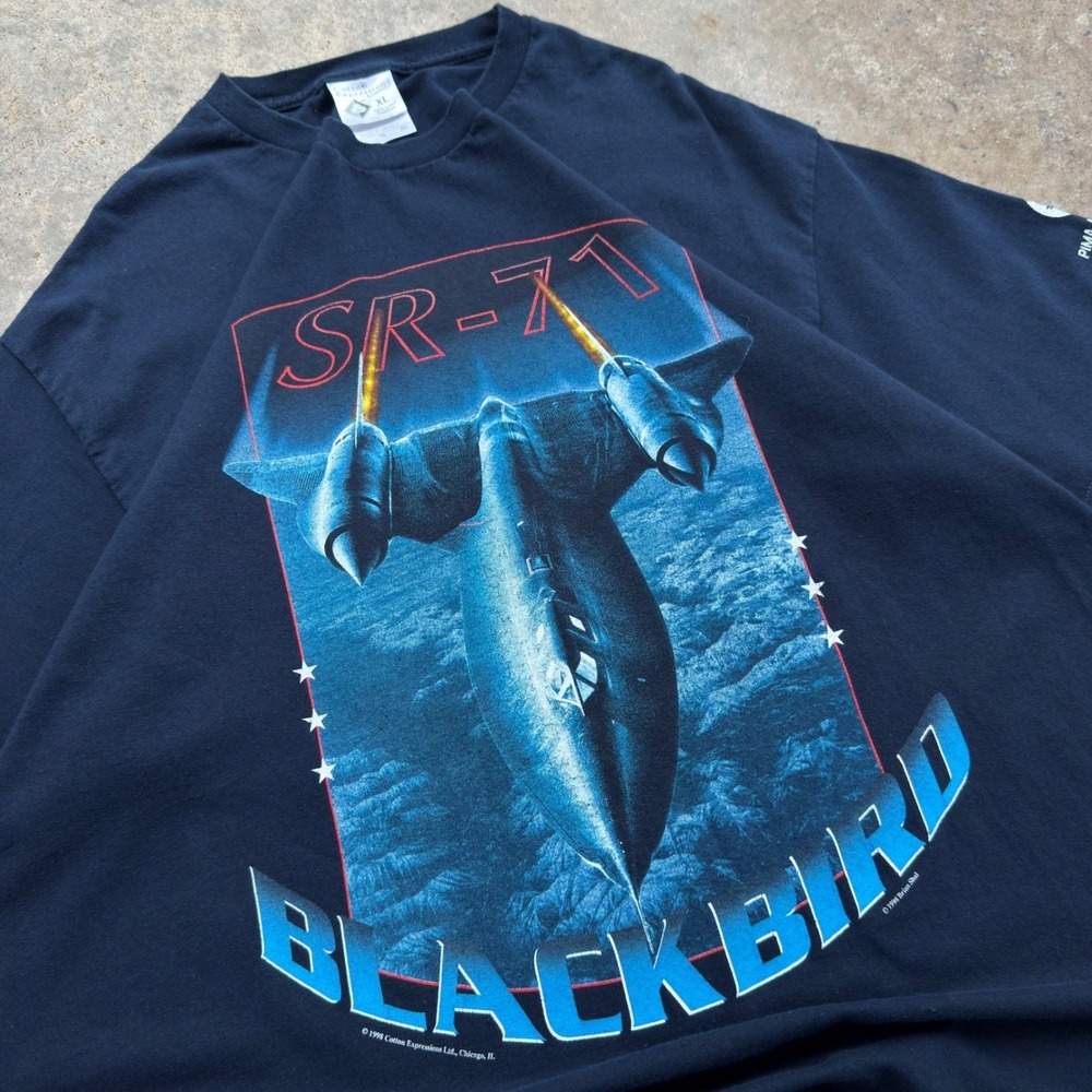 Vintage 90s Cotton Expressions SR-71 Blackbird Graphic T-Shirt Navy XL f9
